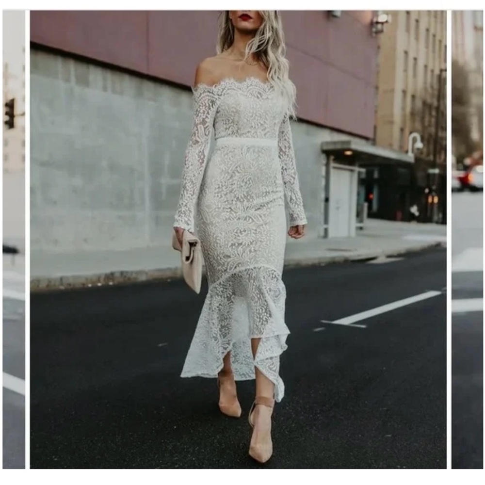 Vici dolls - Elegant Lace Off-Shoulder White Dress